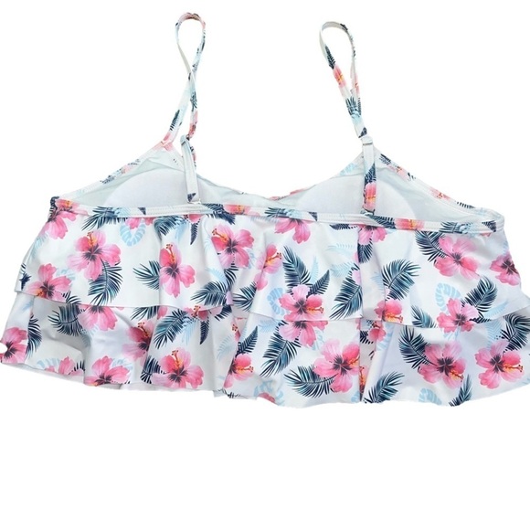 ♥️Flounce Swimsuit Top White And Pink Floral - Picture 3 of 7